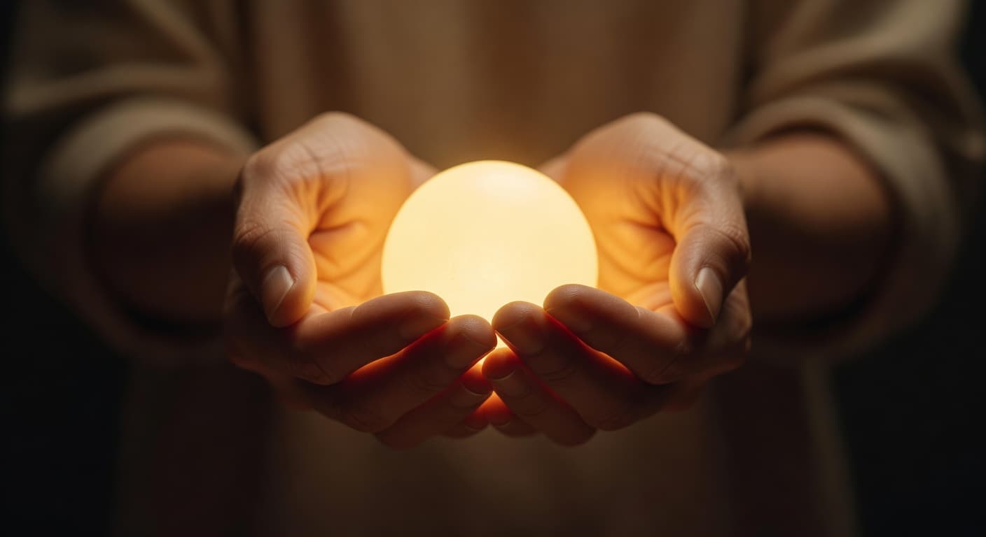 Manos sosteniendo con delicadeza una luz suave, evocando el valor de la vida y la fragilidad humana