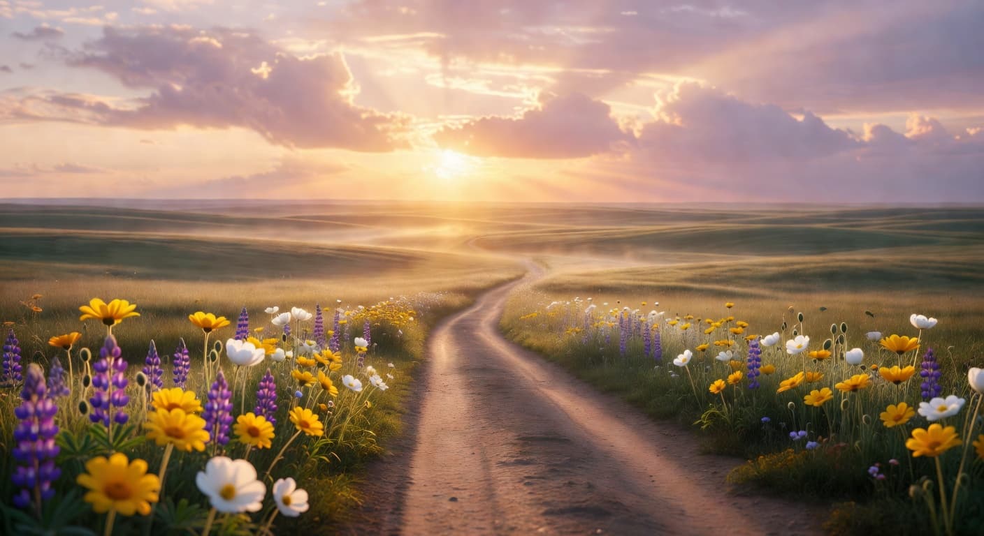 Amanecer dorado sobre un horizonte sereno con nubes iluminadas por la primera luz del día