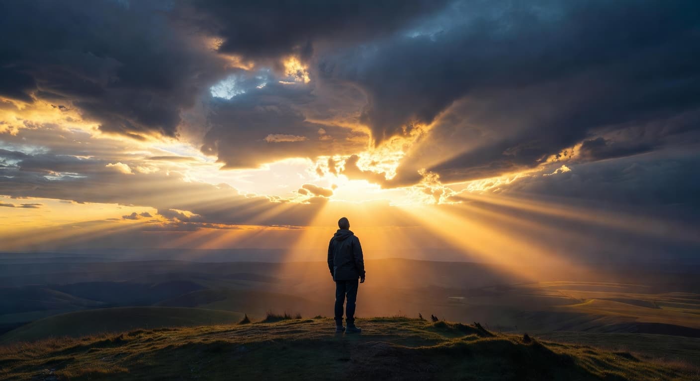 Cielo dramático con nubes iluminadas por los últimos rayos del sol al amanecer