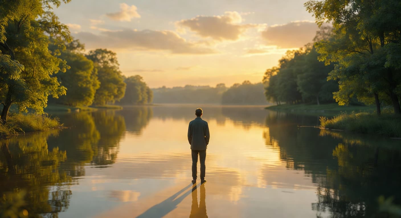 Persona contemplando un amanecer con luz cálida que ilumina un paisaje abierto, evocando esperanza tras un momento difícil