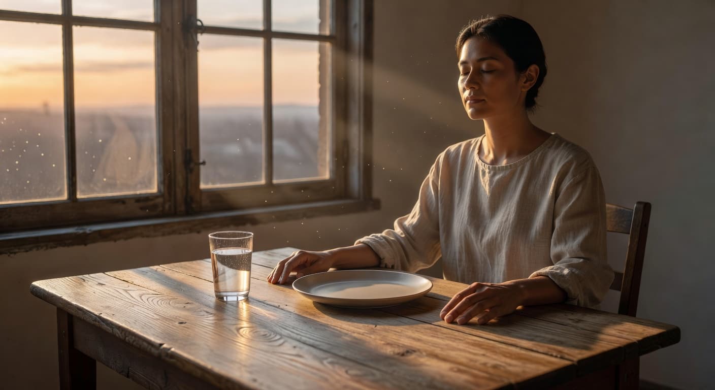 Amanecer dorado sobre un paisaje abierto que evoca quietud, renovación y disciplina interior