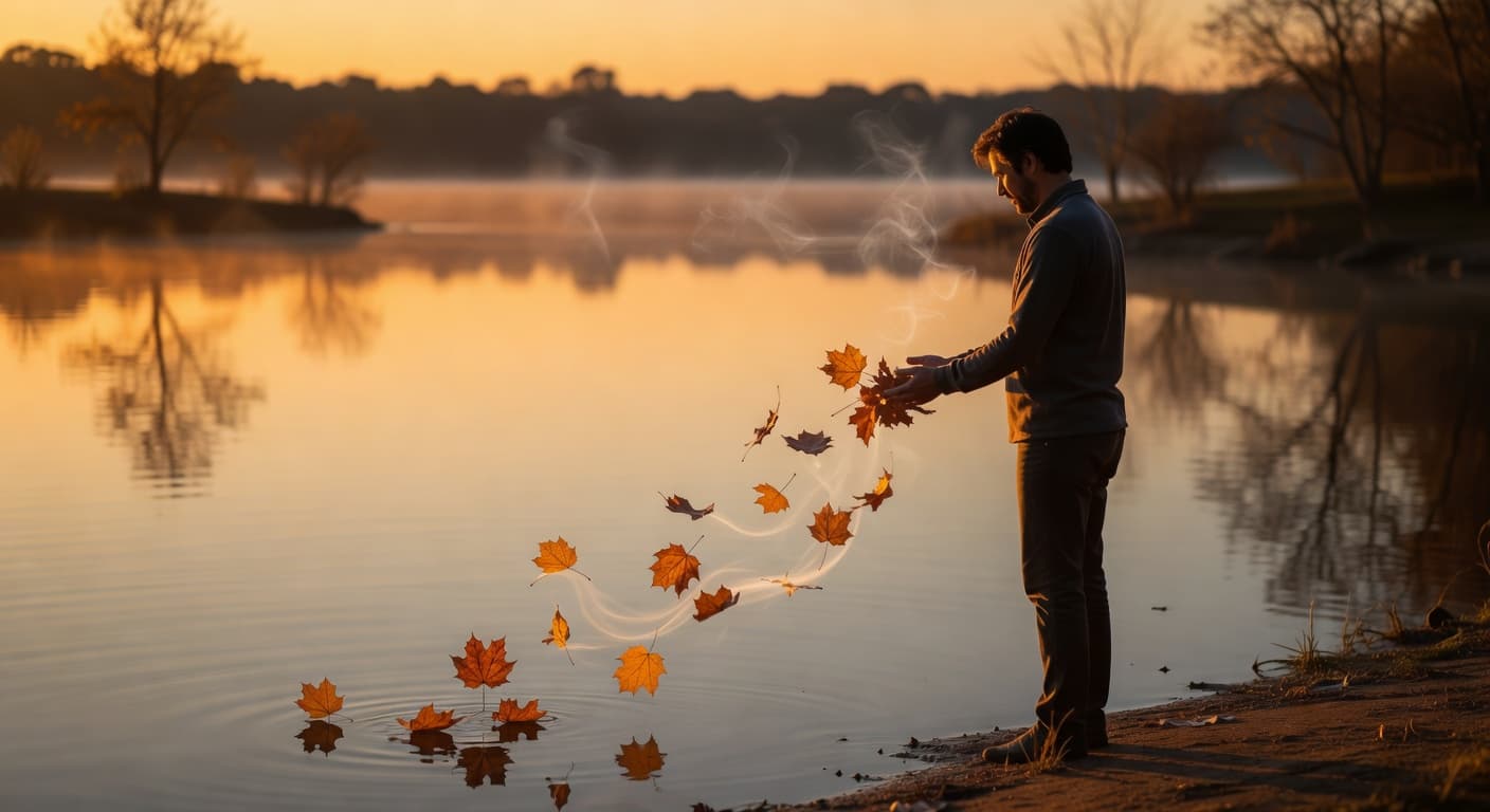 Persona de espaldas mirando hacia un horizonte amplio al amanecer, con luz cálida que ilumina un paisaje abierto