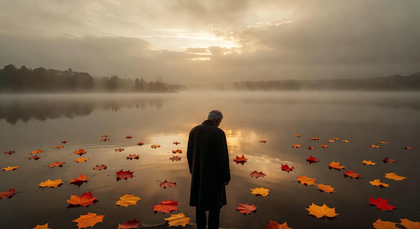 Persona solitaria contemplando un amanecer entre la niebla, evocando esperanza en medio del dolor