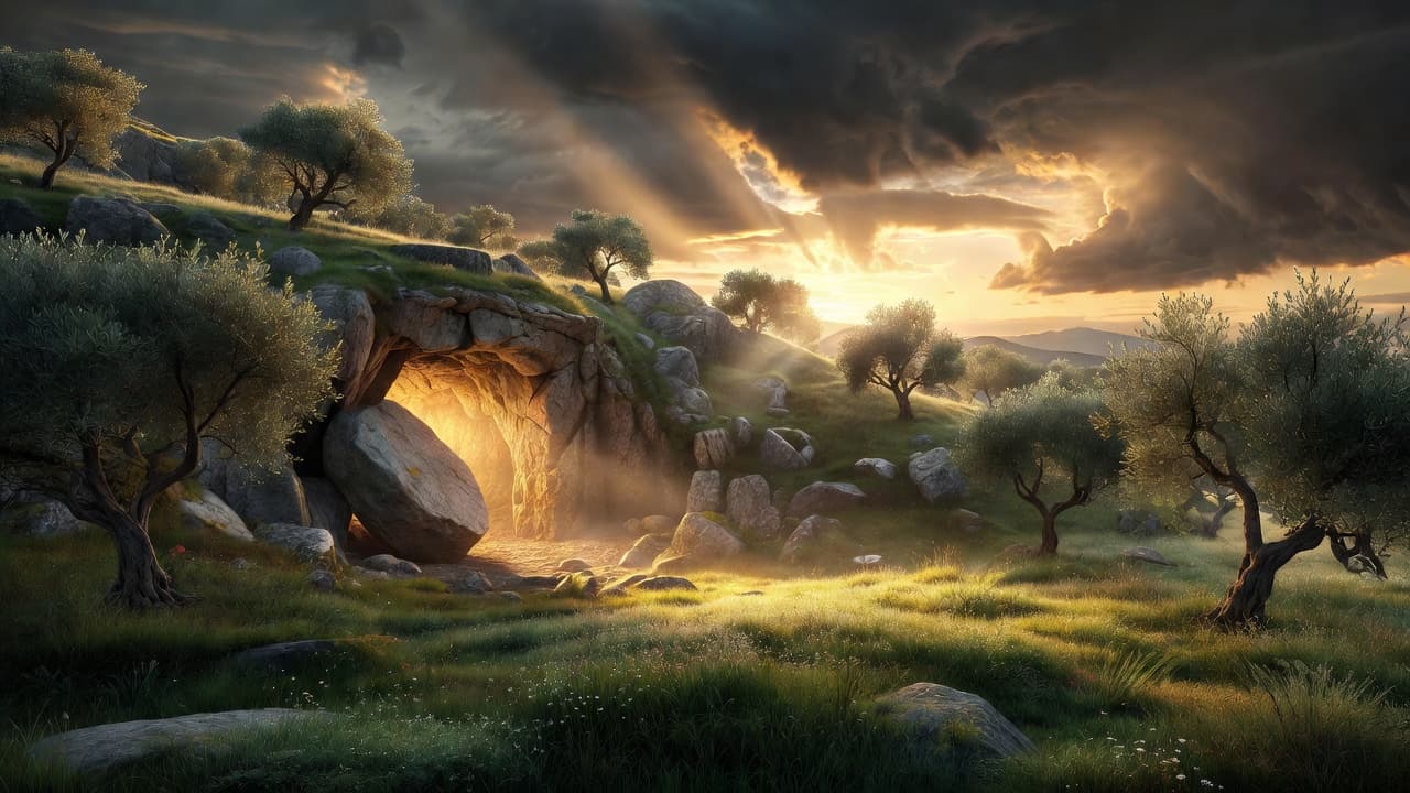 Amanecer dorado sobre un paisaje abierto con luz que rompe la oscuridad de la noche