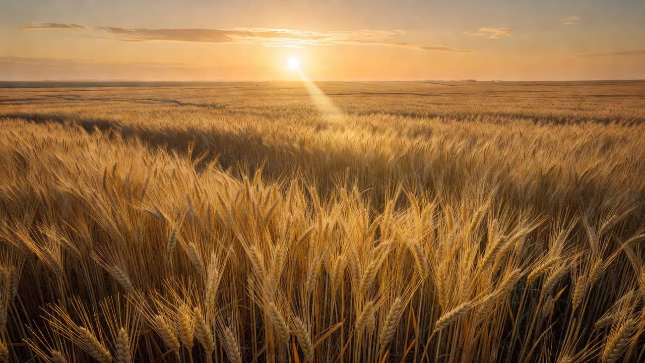 Campo abierto bañado por la luz dorada del amanecer, evocando un regalo inmerecido y la generosidad sin condiciones