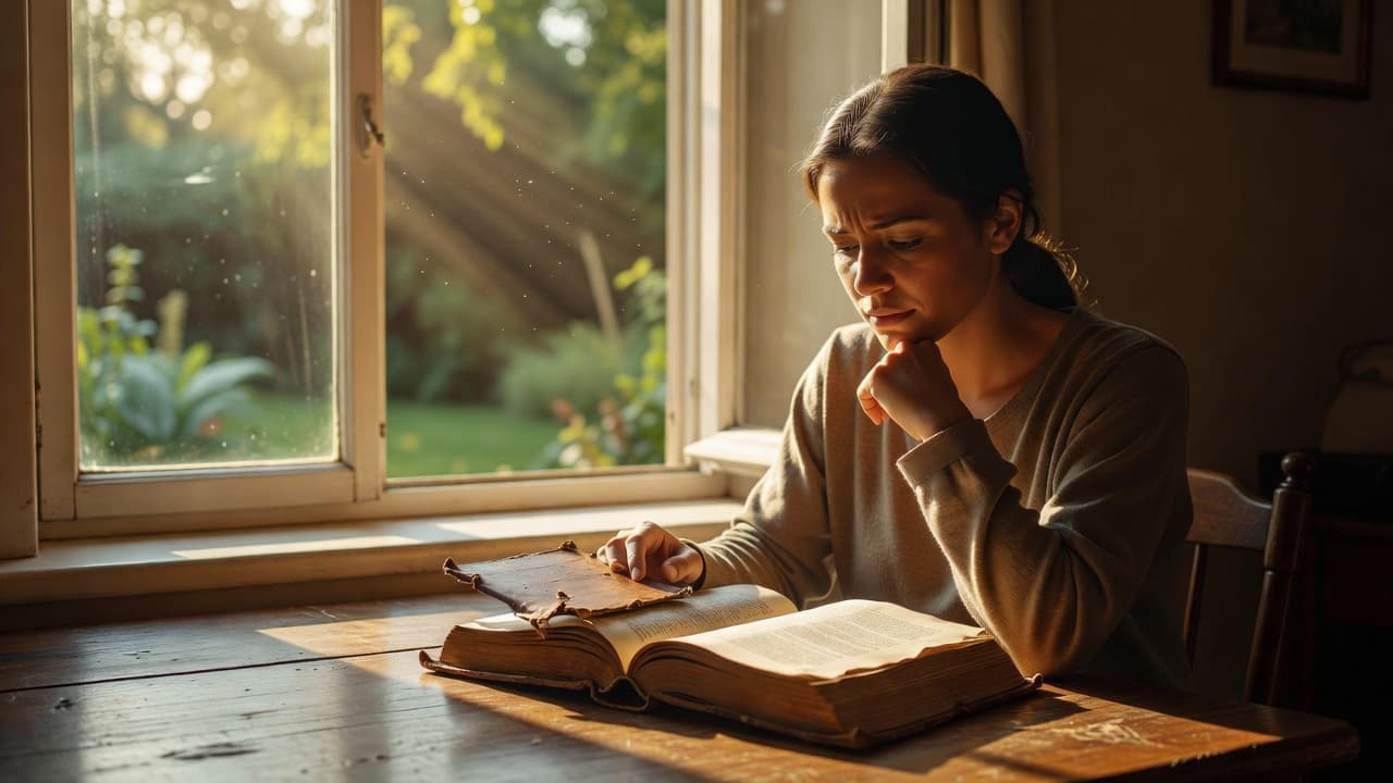 Persona leyendo con concentración bajo una luz cálida junto a una ventana abierta