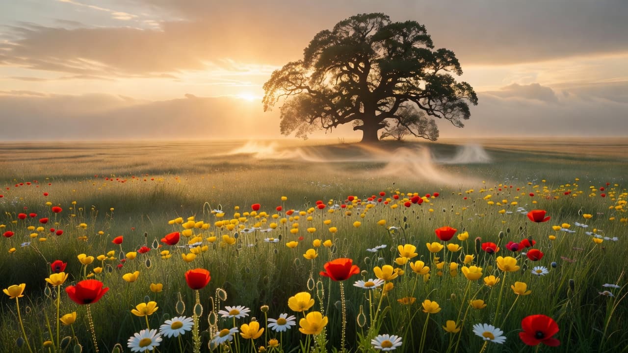 Amanecer suave sobre un campo abierto evocando esperanza y paz frente a la partida