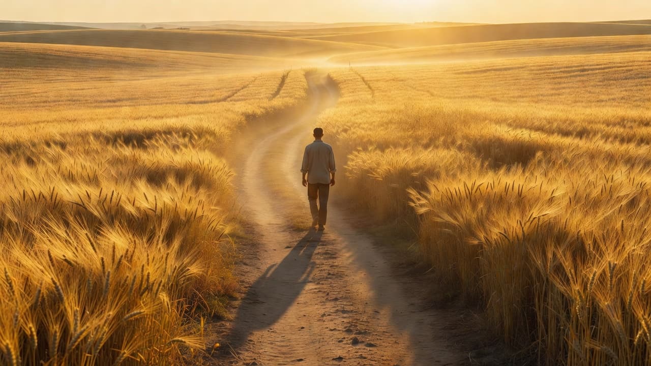 Persona caminando por un sendero iluminado al amanecer, evocando el camino de obediencia y confianza en Dios